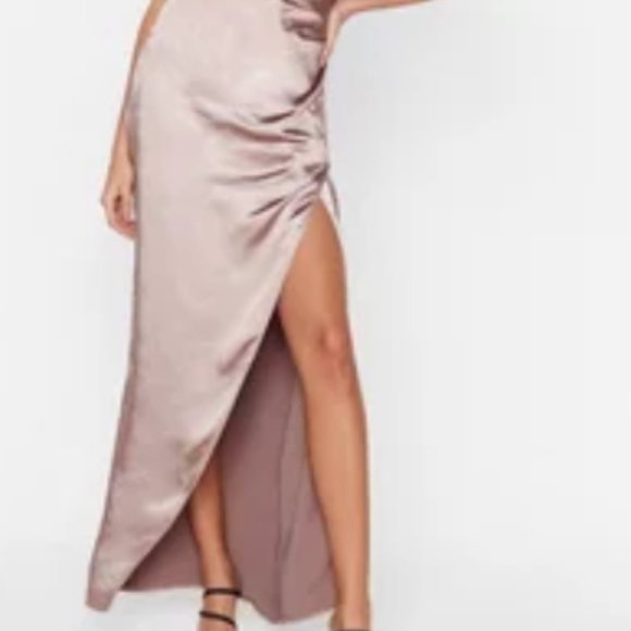 Nasty Gal Dresses & Skirts - Taupe Cowl Neck Satin Dress